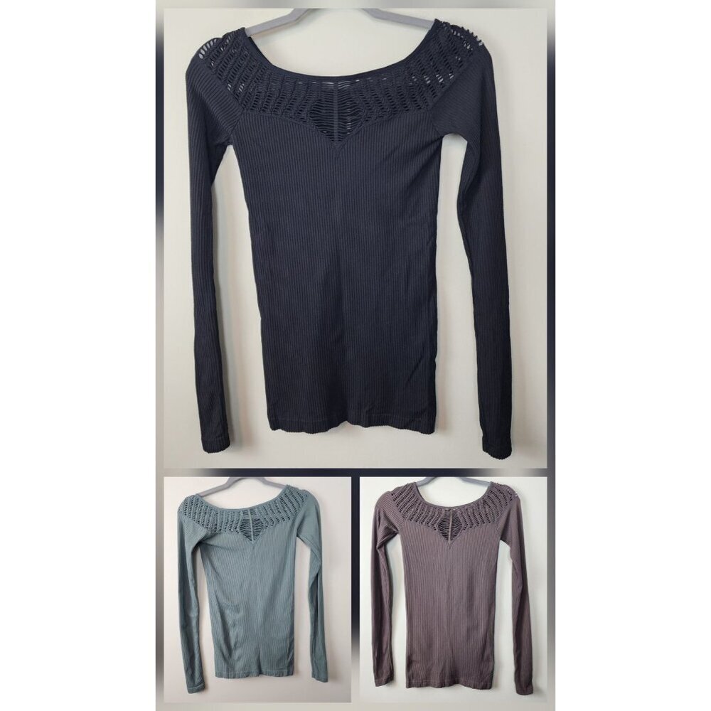 Intimately Free People sz M / L bundle 3 tops ribbed long sleeve laser cut out